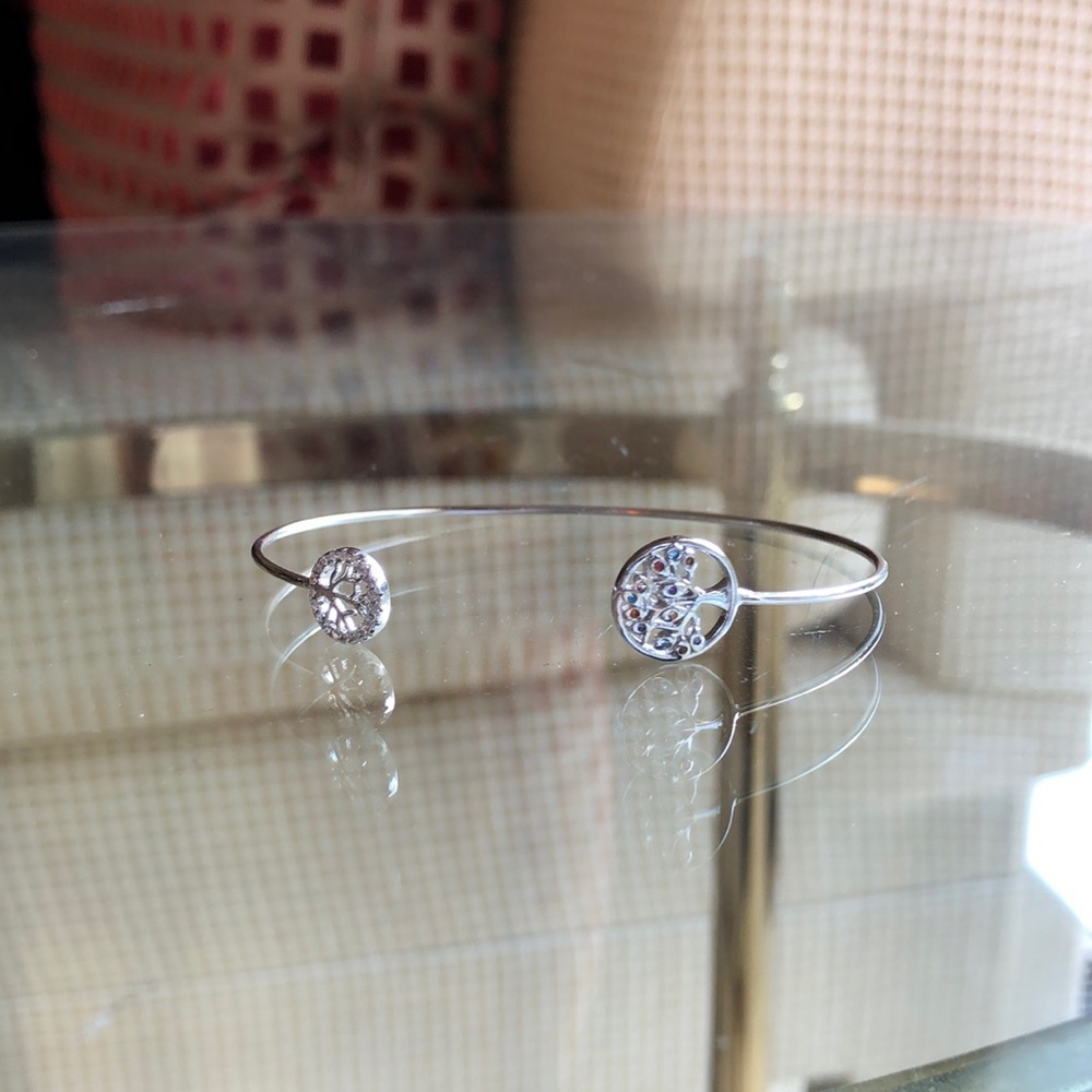 Silver Crystal Tree Open Bracelet